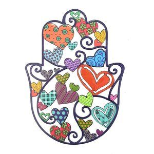 Yair Metal Hamsa Wall Decor Good Luck Home Blessing Judaica Art Gift (hearts,🌺
